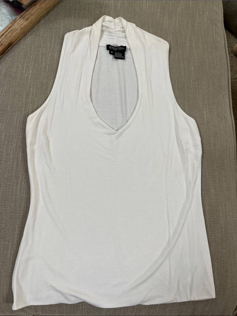 Etcetera Cream Sleeveless Deep V-Neck Tank